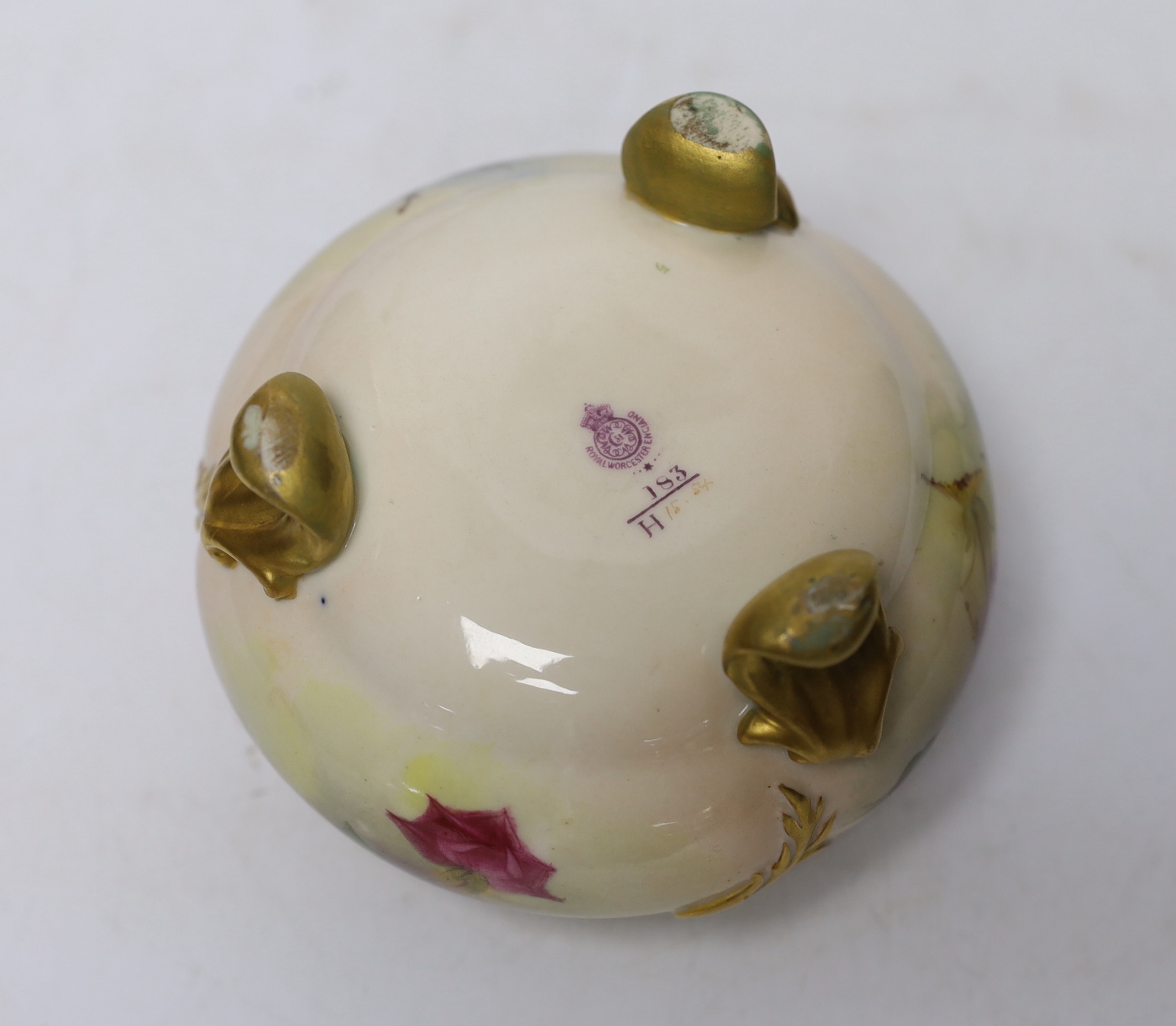 A Royal Worcester vase painted with roses, signed E M Fildes, 8cm high